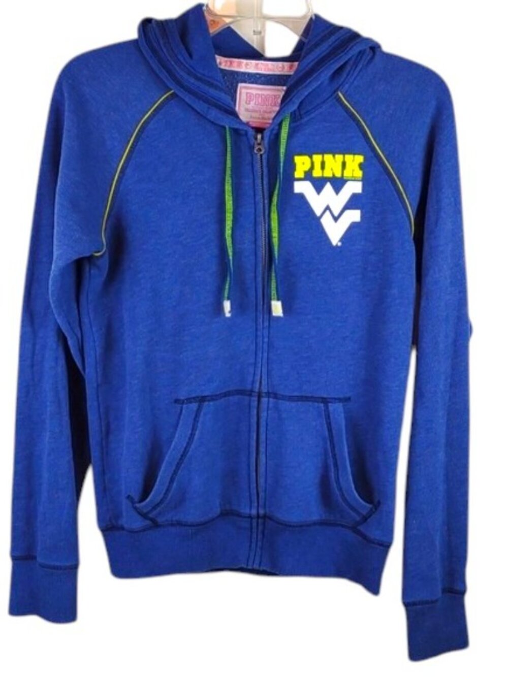 VS PINK WV University Collegiate Full Zip Graphic Hoodie Love WVA Mountaineers